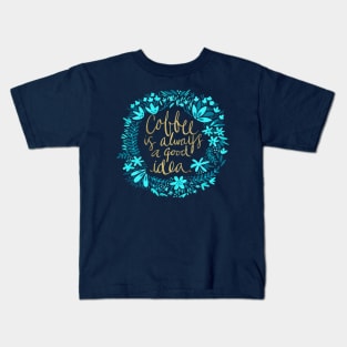 Coffee - Blue & Gold Kids T-Shirt